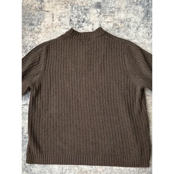 Vtg‎ Eddie Bauer Fisherman Henley Sweater Mens L Brown Chunky Cable Knit Cotton - Picture 3 of 7